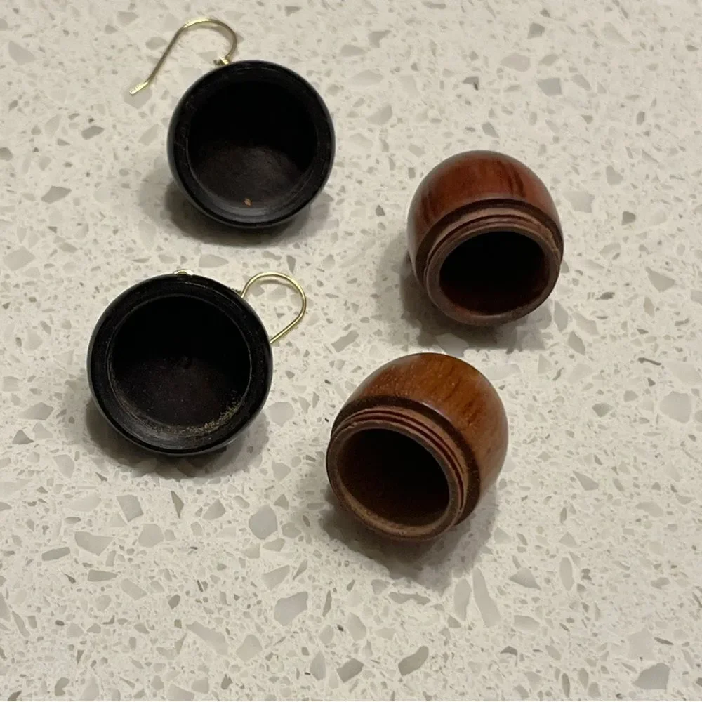 Creative Acorn-Shaped wood Earrings That Open Up - Picture 8 of 12